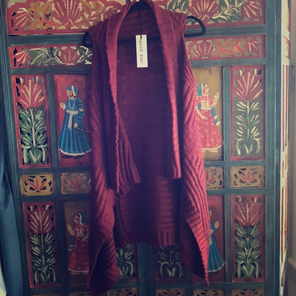 Sleeveless Long Cranberry Sweater